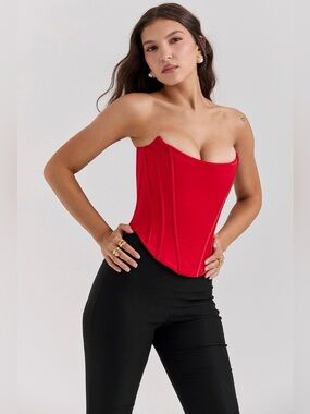 HOUSE OF CB Genevieve Red Lace Up Corset XS